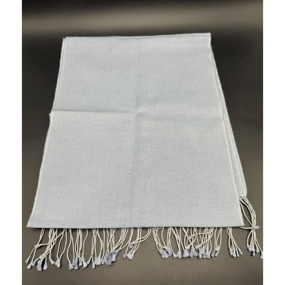 Unbranded Pashmina Silk Scarf Shawl Slate Blue Handmade Nepal Fringe Scarf